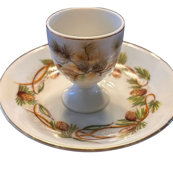 Vintage antique porcelain eggcup and dish pinecone pine - Picture 4 of 8